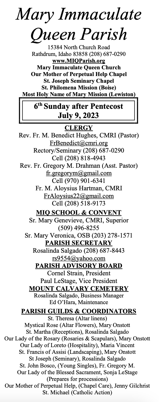 MOUNT SAINT MICHAEL’S MASS SCHEDULE Mary Immaculate Queen Parish