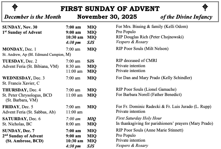 Masses this week