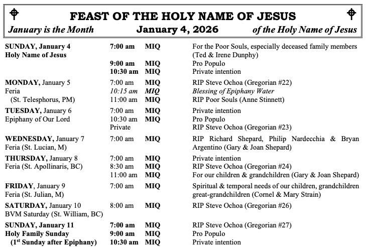 Masses this week