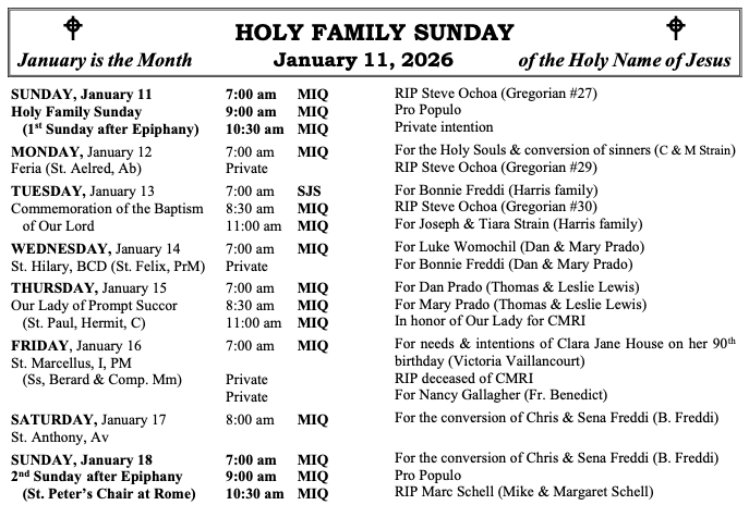 Masses this week