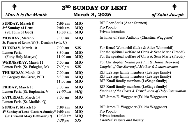 Masses this week