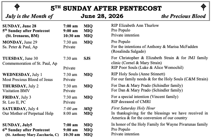 Masses this week