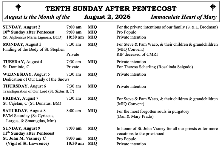 Masses this week