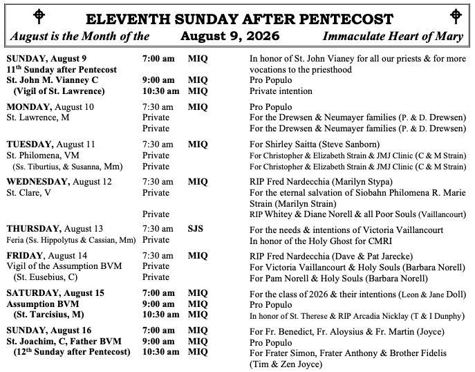 Masses this week