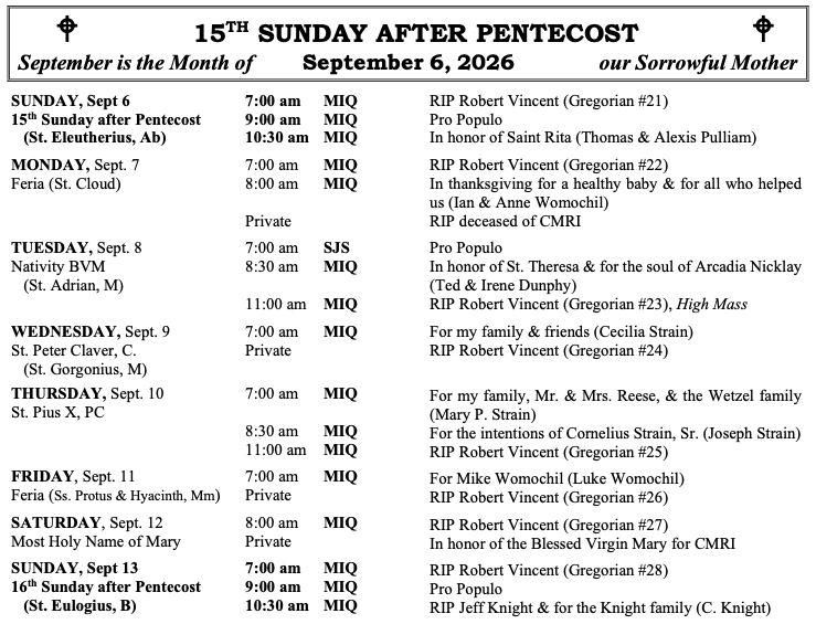 Masses this week