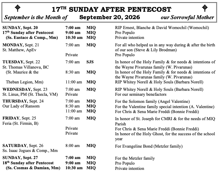 Masses this week
