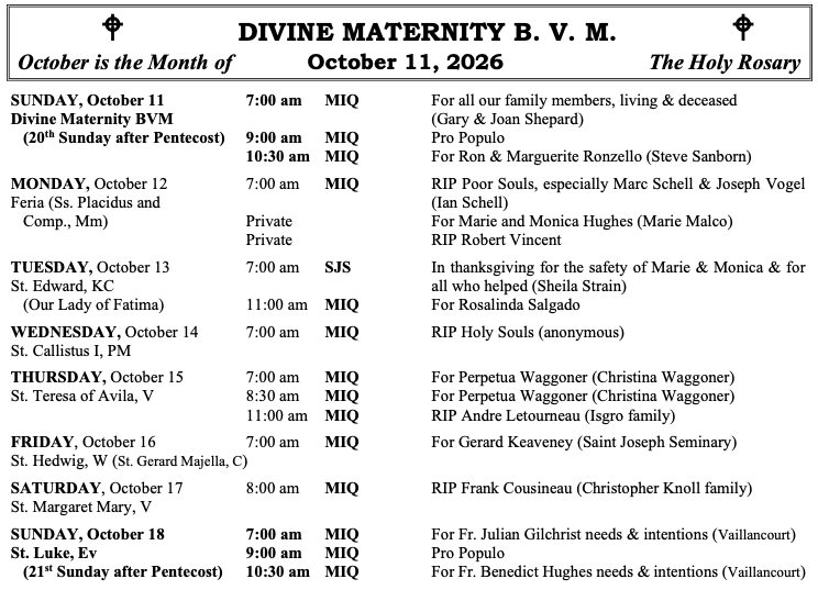 Masses this week